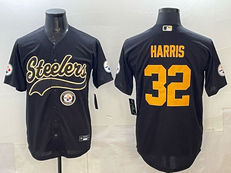 Men 2025 Pittsburgh Steelers #32 Harris black 3th generation Joint Name Nike Limited NFL Jersey style 09